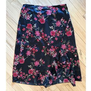 Vintage 90s Grunge Goth Fairy Coquette Y2k Black Satin Red Floral Skirt XS/S
